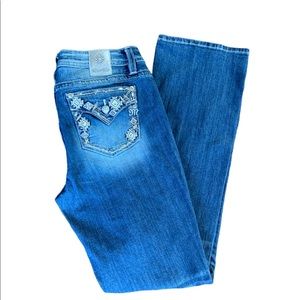 Miss Me Aztec rhinestone silver stitched boot cut jeans